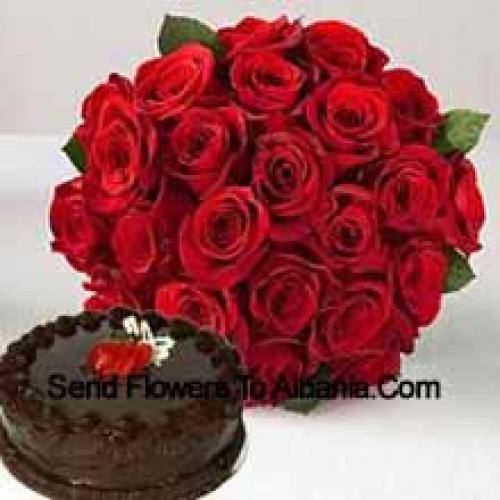 25 Red Roses with 1/2 Kg Cake