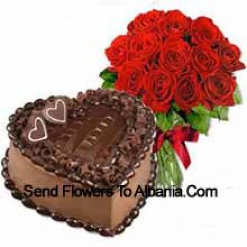 1 Kg Torta al Cioccolato con 11 Rose Rosse