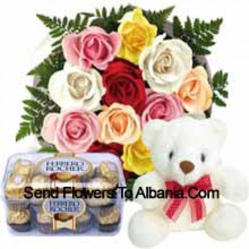 11 Red Roses with Cute Teddy and Chocolates