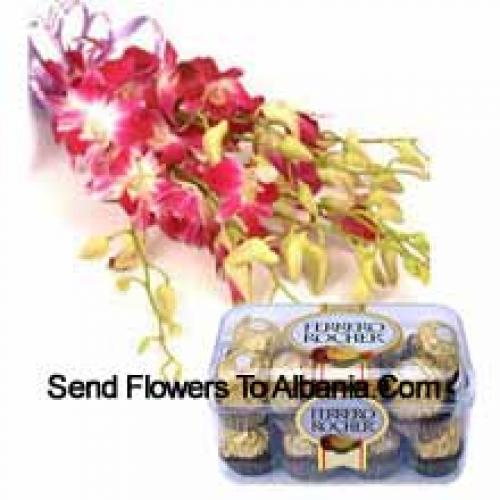 Encantadoras orquídeas rosadas con 16 piezas de Ferrero Rocher