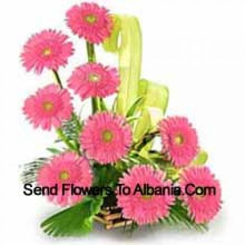 Cesto Contendo 9 Gerberas Rosa