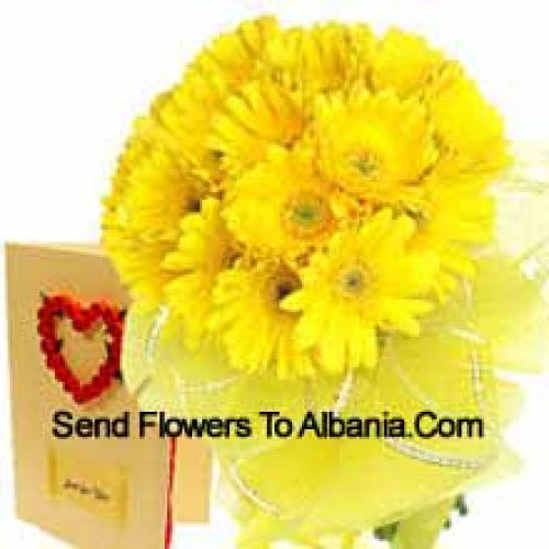 Buchet de gerbera galbenă cu card