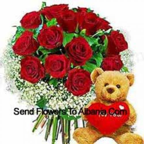 11 Roses with Hearty Teddy