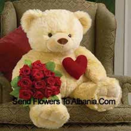 11 Rode Rozen met Knuffel 32 Inch Teddy