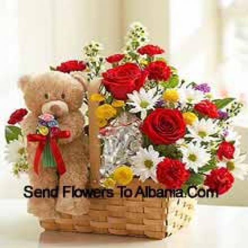 Schattige Assortiment Bloemen met Schattige Teddybeer