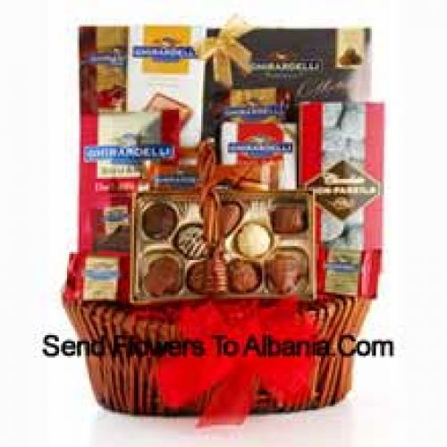 Basket Containing Assorted Chocolates and Snacks